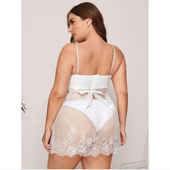 Plus-Size-Sexy-Lingerie-Women's-Lace-Sleepwear-Sheer-Teddy-Babydoll-Nightwear-US - Picture 4 of 6